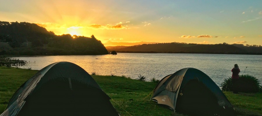Camping beside the sea in the Bay of Islands